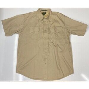 Tiger Hill Khaki Button Up Short Sleeve Luxury Twill Ventilated Outdoor Large